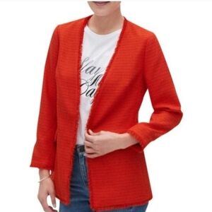 NWT Banana Republic Red Chic Tweed open front Blazer Size S